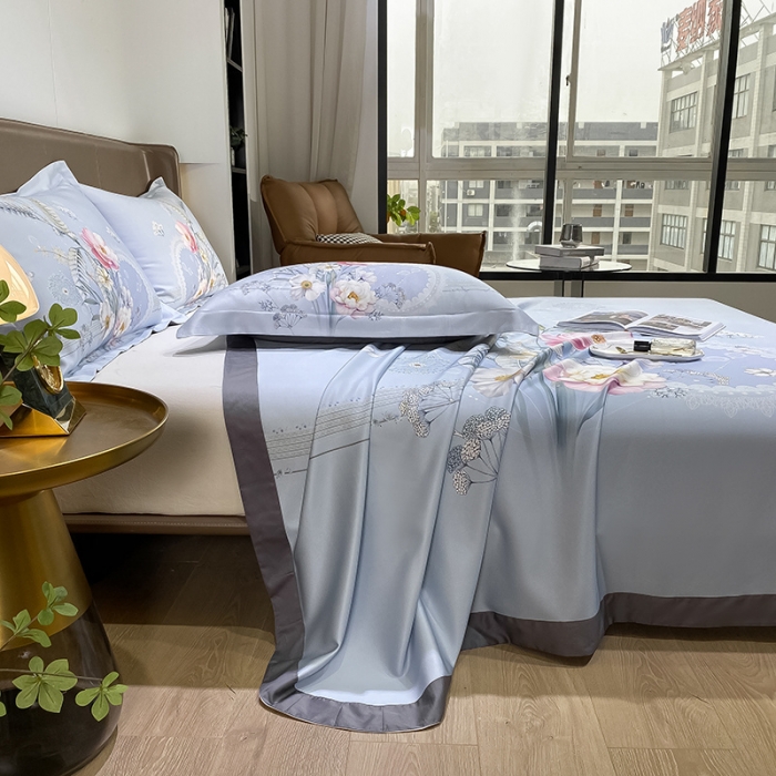 91家纺网 家纺一手货源 找家纺 眠帛家居 2021新款数码竹语天丝凉席三件套 伊人