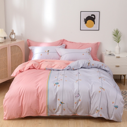 91家纺网 家纺一手货源 找家纺 （总）竖条系列全棉13372四件套（加老板微信有会员价）