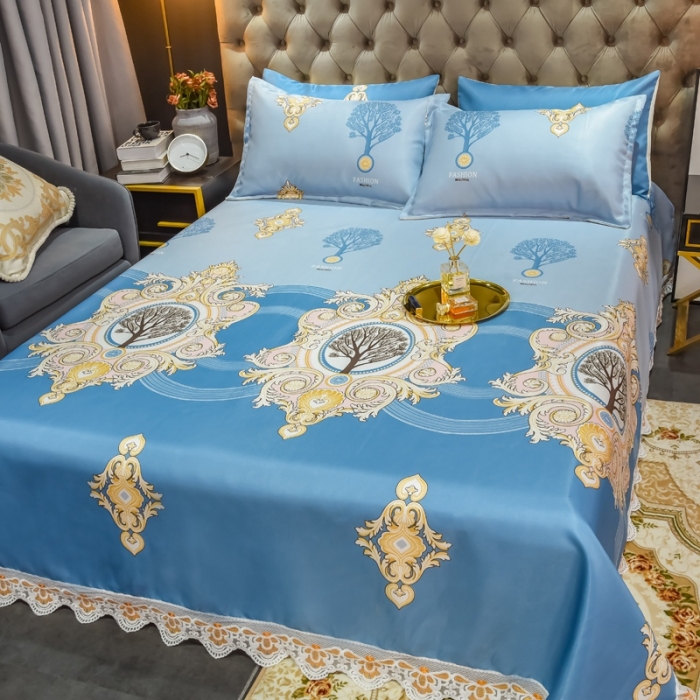 91家纺网 家纺一手货源 找家纺 ds生活馆 2021新款欧式蕾丝花边床单款凉席冰丝席慕南枝想