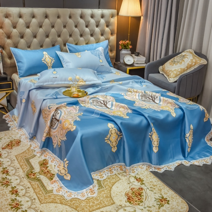 91家纺网 家纺一手货源 找家纺 ds生活馆 2021新款欧式蕾丝花边床单款凉席冰丝席慕南枝想