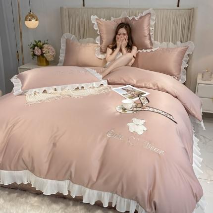 91家纺网 家纺一手货源 找家纺 （总）菲儿家纺 2023新款水洗真丝花边四件套-熊小贝