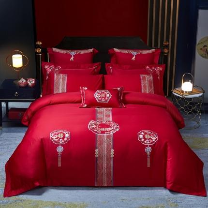 91家纺网 家纺一手货源 找家纺 （总）高大尚 2021新款40S全工艺喷气纯棉中式婚嫁四件套