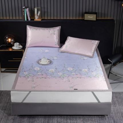 安哆啦 2021新款全棉宽边冰丝席三件套 定位紫