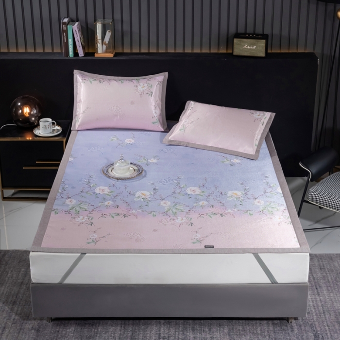 91家纺网 家纺一手货源 找家纺 安哆啦 2021新款全棉宽边冰丝席三件套 定位紫