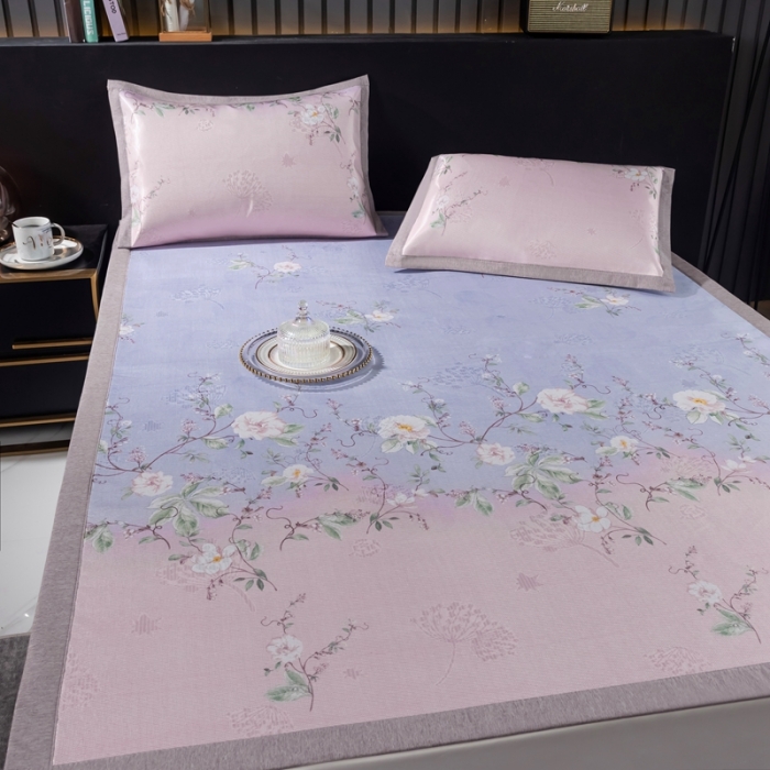 91家纺网 家纺一手货源 找家纺 安哆啦 2021新款全棉宽边冰丝席三件套 定位紫