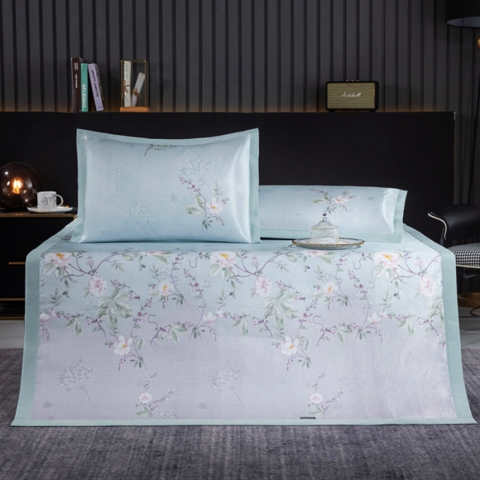 91家纺网 家纺一手货源 找家纺 安哆啦 2021新款全棉宽边冰丝席三件套 定位绿