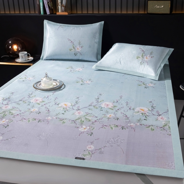 91家纺网 家纺一手货源 找家纺 安哆啦 2021新款全棉宽边冰丝席三件套 定位绿