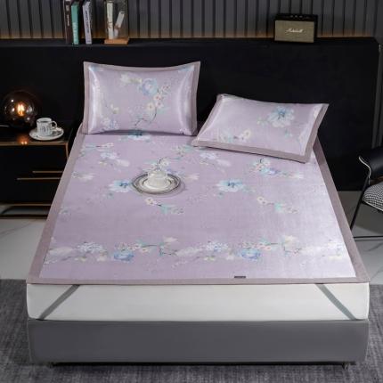 91家纺网 家纺一手货源 找家纺 安哆啦 2021新款全棉宽边冰丝席三件套 百合紫