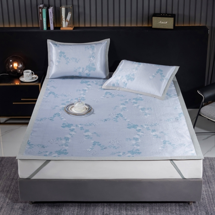 91家纺网 家纺一手货源 找家纺 安哆啦 2021新款全棉宽边冰丝席三件套 含笑兰花