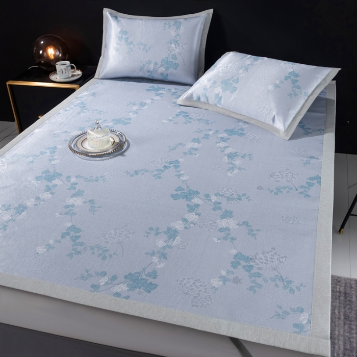 91家纺网 家纺一手货源 找家纺 安哆啦 2021新款全棉宽边冰丝席三件套 含笑兰花