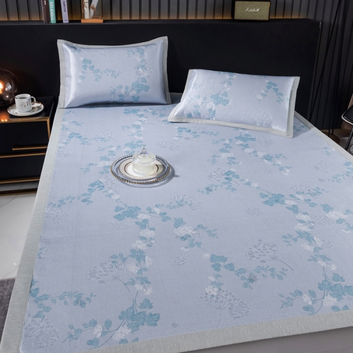 91家纺网 家纺一手货源 找家纺 安哆啦 2021新款全棉宽边冰丝席三件套 含笑兰花