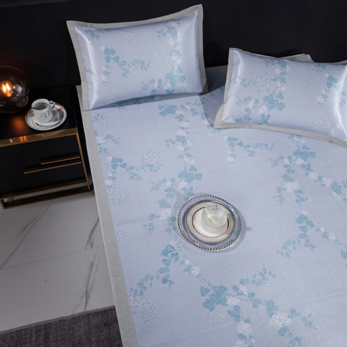 91家纺网 家纺一手货源 找家纺 安哆啦 2021新款全棉宽边冰丝席三件套 含笑兰花