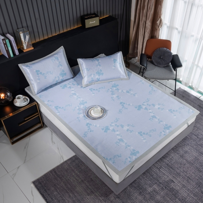 91家纺网 家纺一手货源 找家纺 安哆啦 2021新款全棉宽边冰丝席三件套 含笑兰花