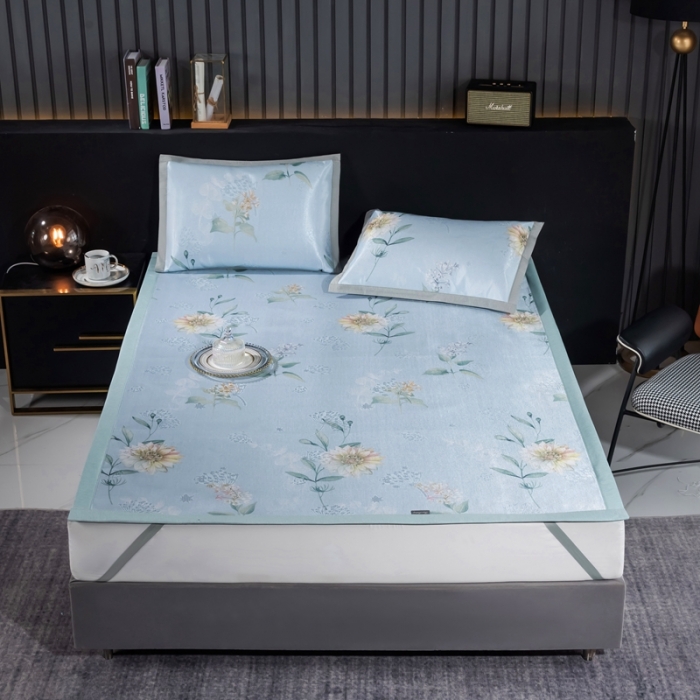 91家纺网 家纺一手货源 找家纺 安哆啦 2021新款全棉宽边冰丝席三件套 蔷薇