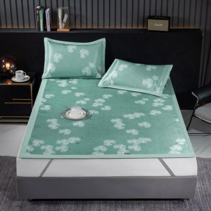 91家纺网 家纺一手货源 找家纺 安哆啦 2021新款全棉宽边冰丝席三件套 银杏叶