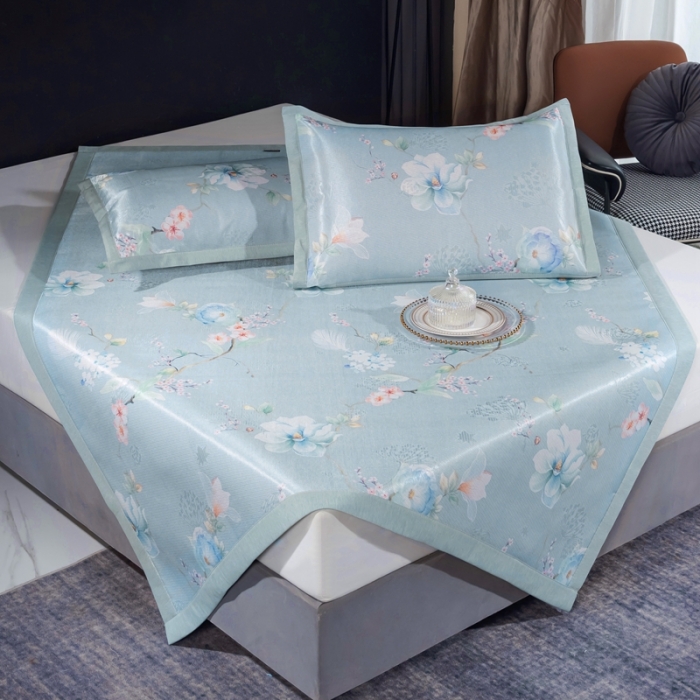 91家纺网 家纺一手货源 找家纺 安哆啦 2021新款全棉宽边冰丝席三件套 百合兰