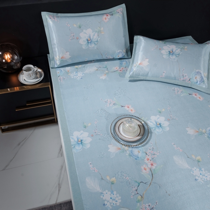 91家纺网 家纺一手货源 找家纺 安哆啦 2021新款全棉宽边冰丝席三件套 百合兰