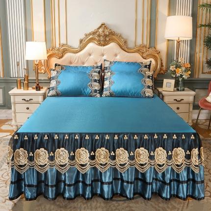 91家纺网 家纺一手货源 找家纺 瑞宝 2025新款欧式印花单凉席 孔雀蓝