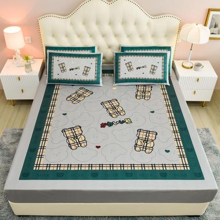 91家纺网 家纺一手货源 找家纺 同田 2023新款大版冰丝床笠凉席三件套空调软席 格子熊