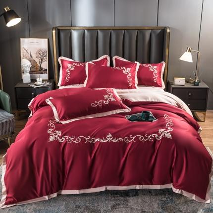 91家纺网 家纺一手货源 找家纺 （总）骏腾 2022新款水洗冰丝刺绣四件套水洗真丝天丝