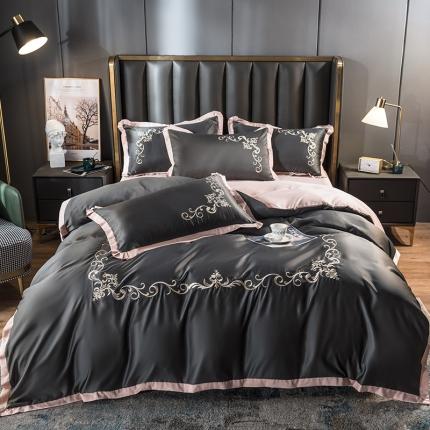 91家纺网 家纺一手货源 找家纺 （总）骏腾 2022新款水洗冰丝刺绣四件套水洗真丝天丝