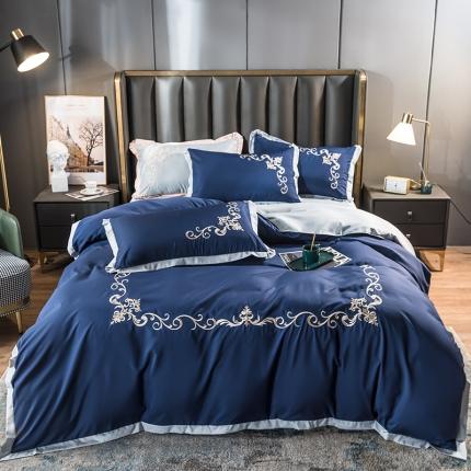 91家纺网 家纺一手货源 找家纺 （总）骏腾 2022新款水洗冰丝刺绣四件套水洗真丝天丝