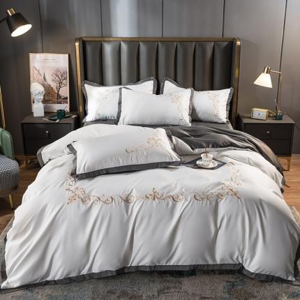 91家纺网 家纺一手货源 找家纺 （总）骏腾 2022新款水洗冰丝刺绣四件套水洗真丝天丝