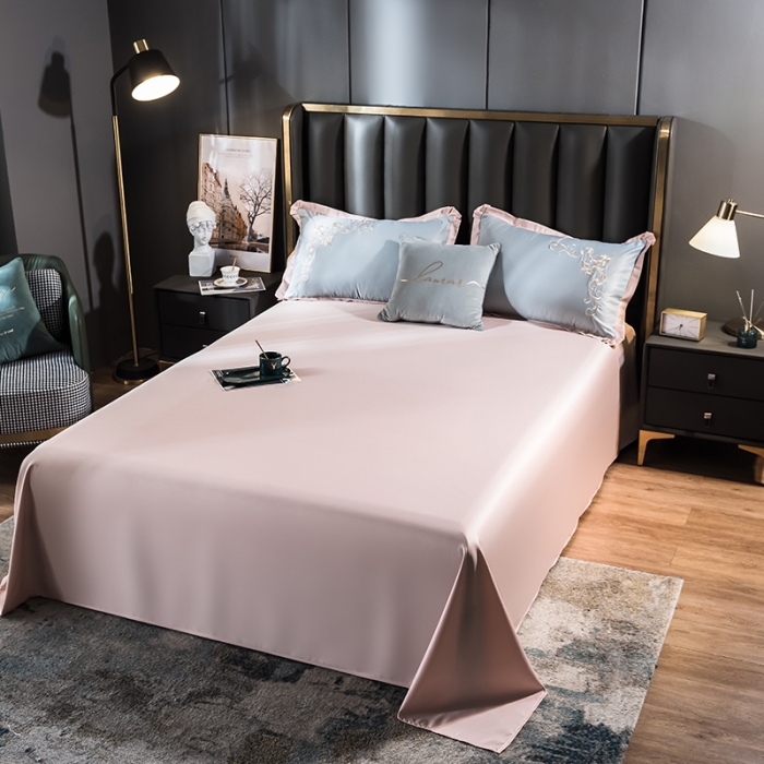 91家纺网 家纺一手货源 找家纺 骏腾 2022新款水洗冰丝刺绣四件套水洗真丝天丝艾莎-蓝灰