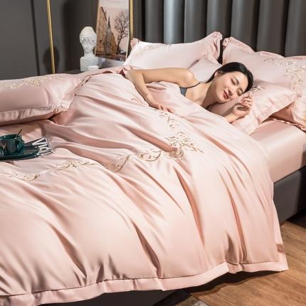 骏腾 2022新款水洗冰丝刺绣四件套水洗真丝天丝艾莎-玫瑰粉