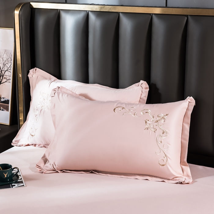 91家纺网 家纺一手货源 找家纺 骏腾 2022新款水洗冰丝刺绣四件套水洗真丝天丝艾莎-玫瑰粉