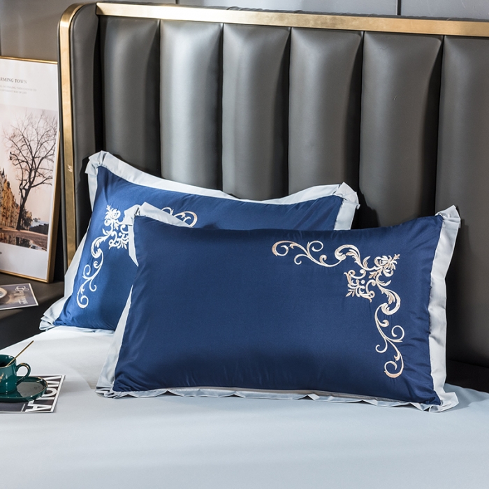 91家纺网 家纺一手货源 找家纺 骏腾 2022新款水洗冰丝刺绣四件套水洗真丝天丝艾莎-深海蓝