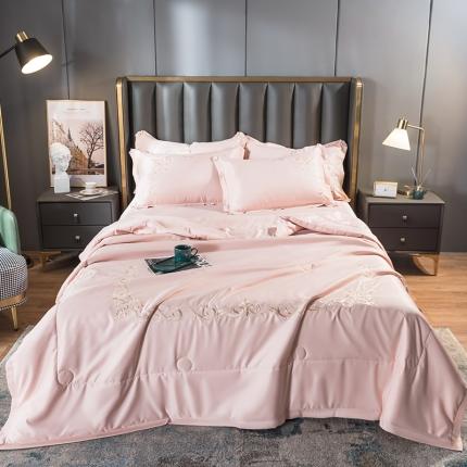 91家纺网 家纺一手货源 找家纺 骏腾 2022新款水洗冰丝夏被四件套水洗真丝天丝艾莎-玫瑰粉