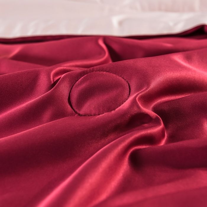 91家纺网 家纺一手货源 找家纺 骏腾 2022新款水洗冰丝夏被四件套水洗真丝天丝 艾莎-酒红