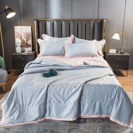 骏腾 2022新款水洗冰丝夏被四件套水洗真丝天丝 艾莎-蓝灰