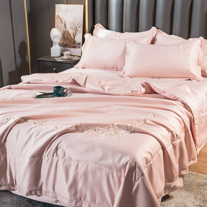 91家纺网 家纺一手货源 找家纺 骏腾 2022新款水洗冰丝夏被四件套水洗真丝天丝艾莎-玫瑰粉