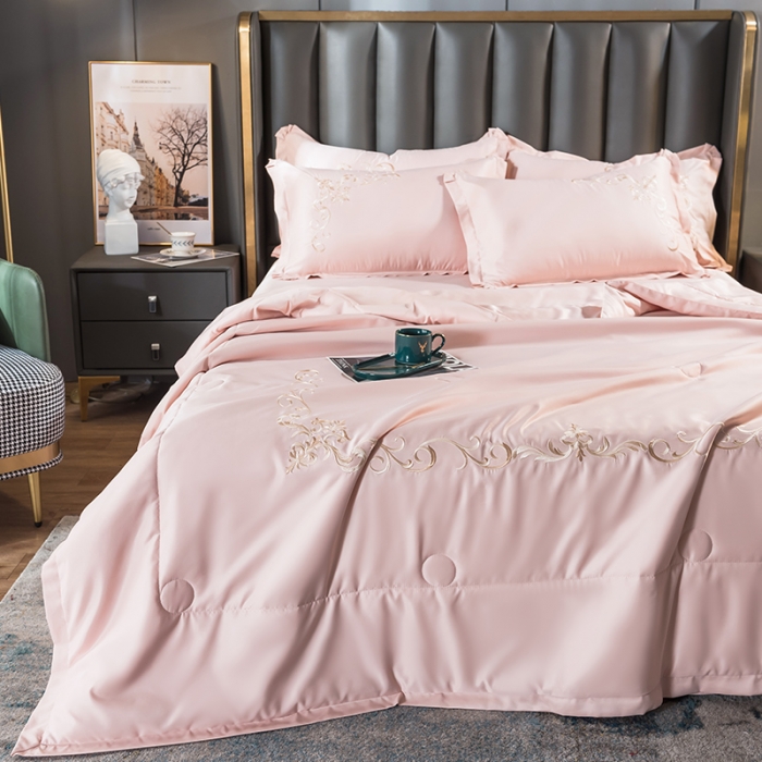 91家纺网 家纺一手货源 找家纺 骏腾 2022新款水洗冰丝夏被四件套水洗真丝天丝艾莎-玫瑰粉