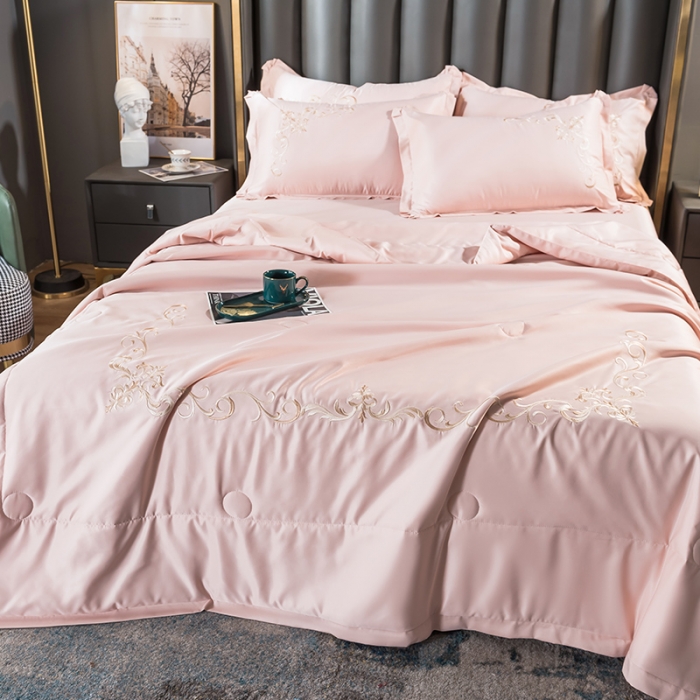 91家纺网 家纺一手货源 找家纺 骏腾 2022新款水洗冰丝夏被四件套水洗真丝天丝艾莎-玫瑰粉