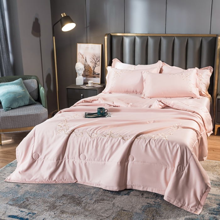 91家纺网 家纺一手货源 找家纺 骏腾 2022新款水洗冰丝夏被四件套水洗真丝天丝艾莎-玫瑰粉