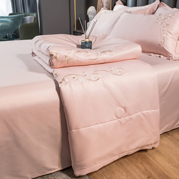 91家纺网 家纺一手货源 找家纺 骏腾 2022新款水洗冰丝夏被四件套水洗真丝天丝艾莎-玫瑰粉