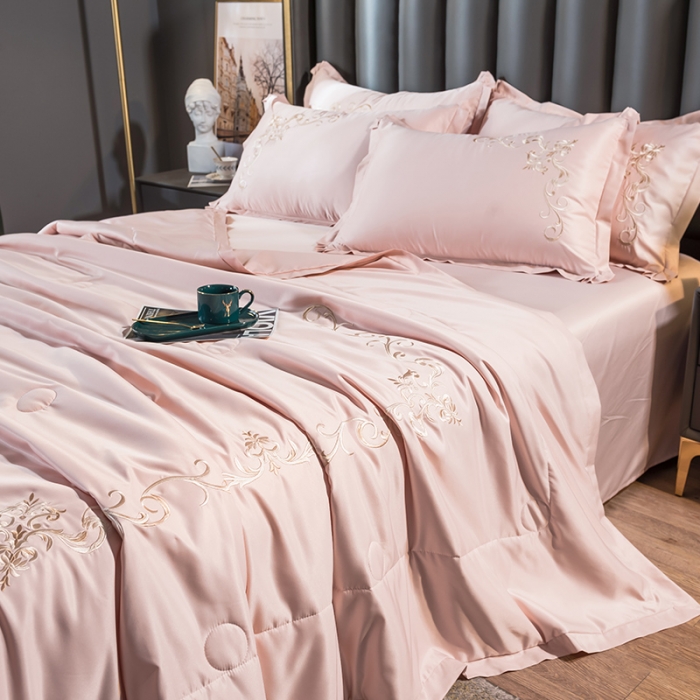 91家纺网 家纺一手货源 找家纺 骏腾 2022新款水洗冰丝夏被四件套水洗真丝天丝艾莎-玫瑰粉