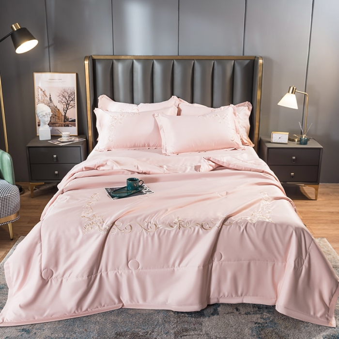 91家纺网 家纺一手货源 找家纺 骏腾 2022新款水洗冰丝夏被四件套水洗真丝天丝艾莎-玫瑰粉