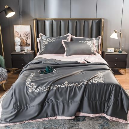 骏腾 2022新款水洗冰丝夏被四件套水洗真丝天丝艾莎-魅惑黑