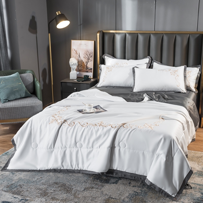 91家纺网 家纺一手货源 找家纺 骏腾 2022新款水洗冰丝夏被四件套水洗真丝天丝艾莎-珍珠白