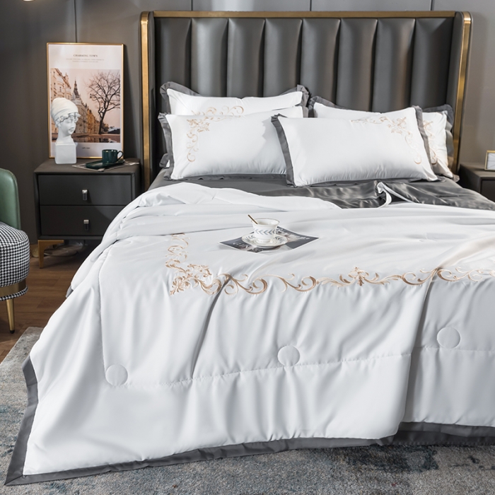 91家纺网 家纺一手货源 找家纺 骏腾 2022新款水洗冰丝夏被四件套水洗真丝天丝艾莎-珍珠白