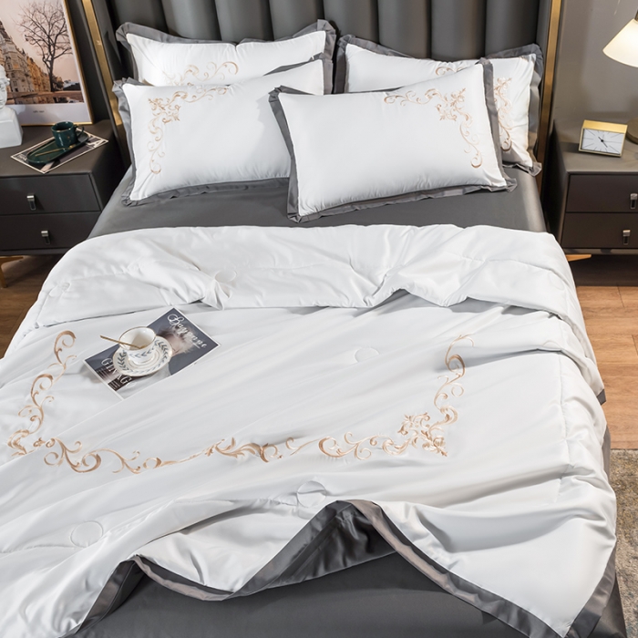 91家纺网 家纺一手货源 找家纺 骏腾 2022新款水洗冰丝夏被四件套水洗真丝天丝艾莎-珍珠白