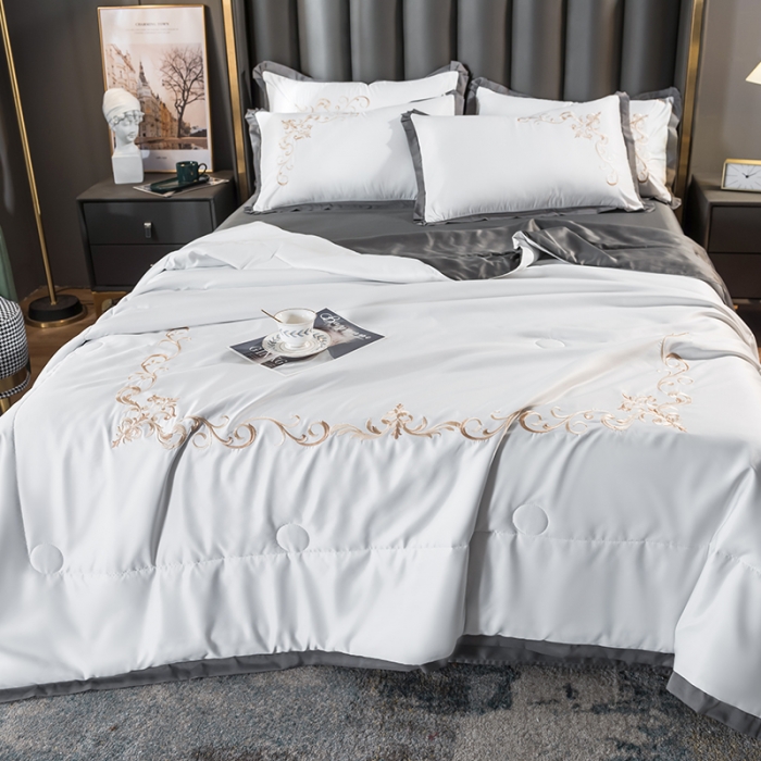 91家纺网 家纺一手货源 找家纺 骏腾 2022新款水洗冰丝夏被四件套水洗真丝天丝艾莎-珍珠白