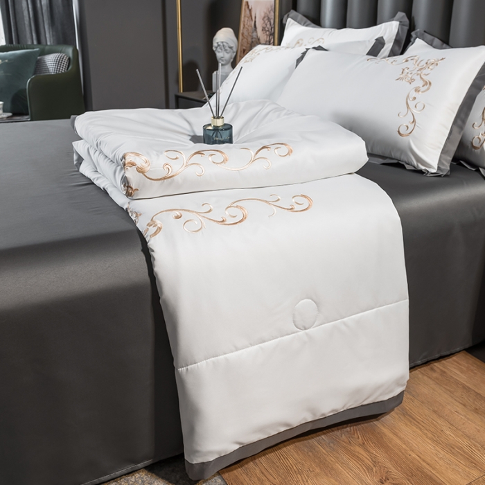 91家纺网 家纺一手货源 找家纺 骏腾 2022新款水洗冰丝夏被四件套水洗真丝天丝艾莎-珍珠白