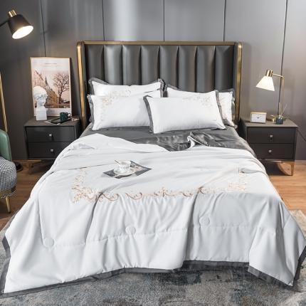 骏腾 2022新款水洗冰丝夏被四件套水洗真丝天丝艾莎-珍珠白