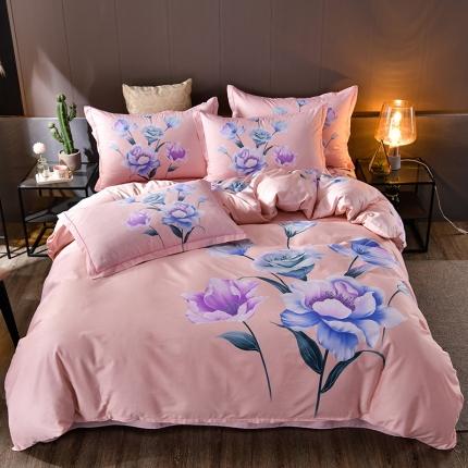 91家纺网 家纺一手货源 找家纺 润淳 2025全棉13372大版印花四件套纯棉花开半夏粉