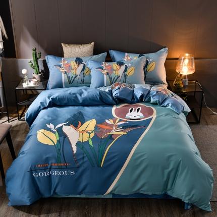 91家纺网 家纺一手货源 找家纺 润淳 2025全棉13372大版印花四件套纯棉 玛格丽